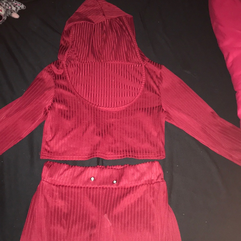 Red Crop hoodie leggings set